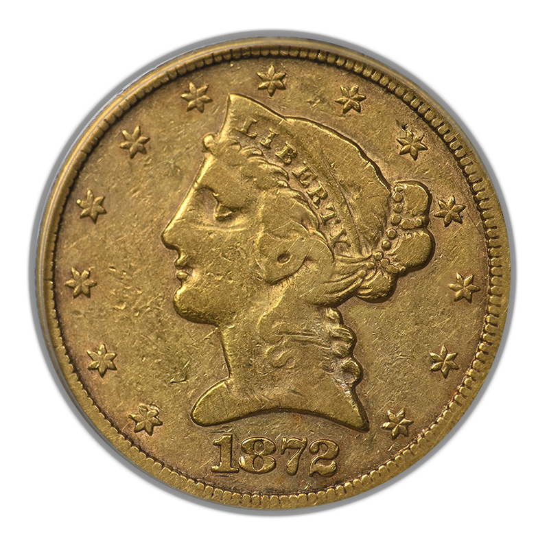 1872-CC Liberty Head Gold Half Eagle $5 PCGS VF25 Obverse