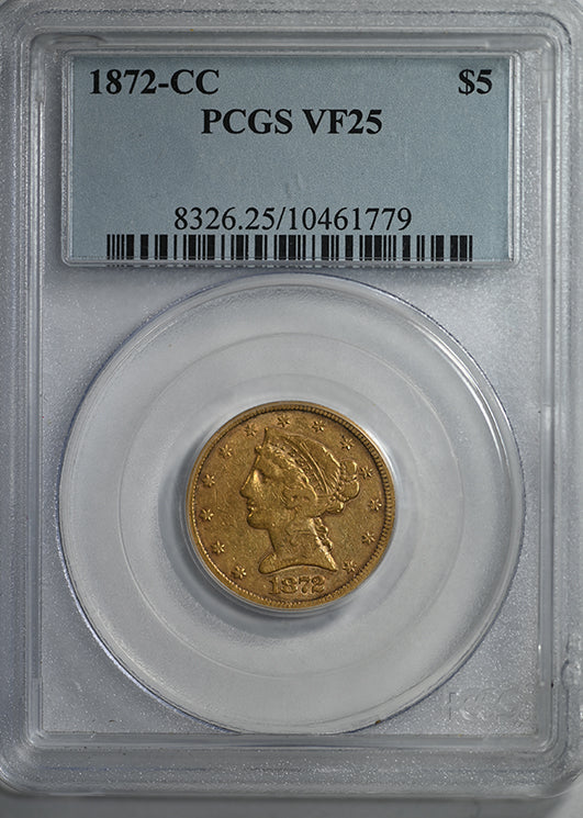 1872-CC Liberty Head Gold Half Eagle $5 PCGS VF25 Obverse Slab