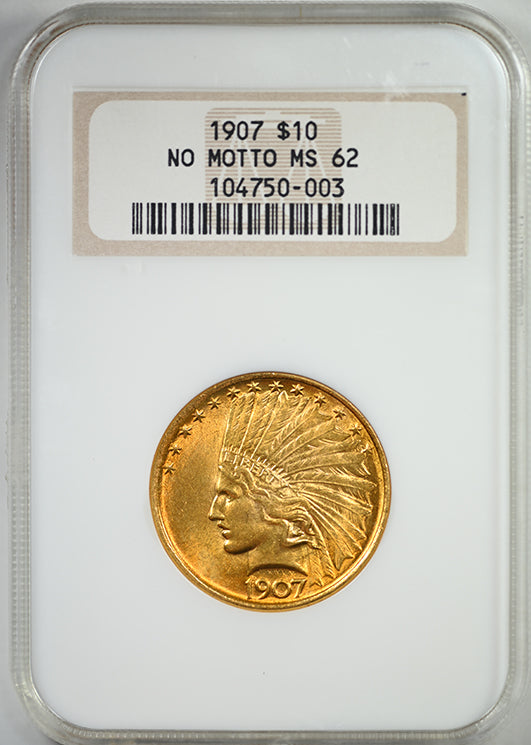 1907 Indian Head Gold Eagle $10 NGC Fatty MS62 - No Motto