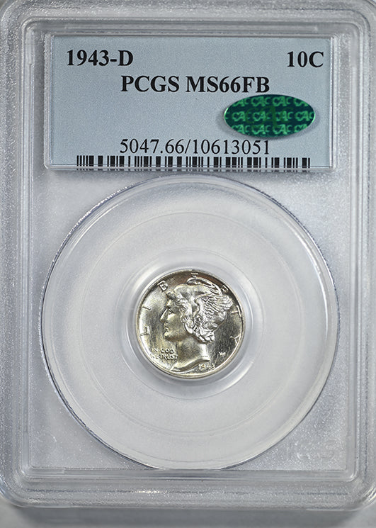 1943-D Mercury Dime 10C PCGS MS66FB CAC - Full Bands