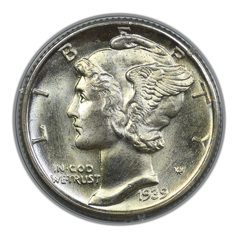 1939-D Mercury Dime 10C PCGS Rattler MS65FB - Full Bands - 108 Serial Number
