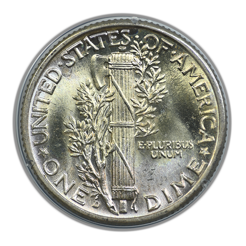 1939-D Mercury Dime 10C PCGS Rattler MS65FB - Full Bands - 108 Serial Number