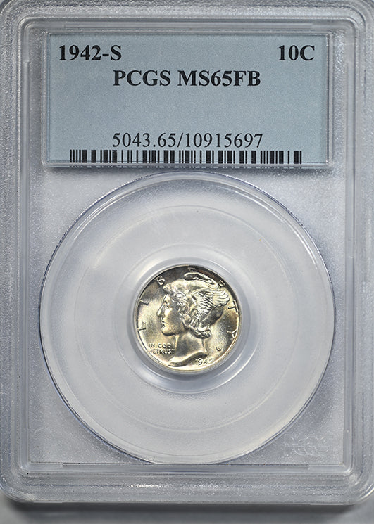 1942-S Mercury Dime 10C PCGS MS65FB - Full Bands