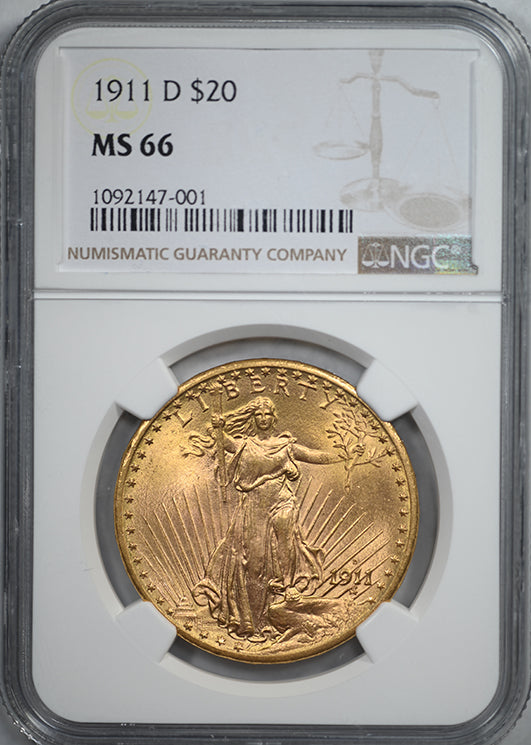 1911-D Saint Gaudens Gold Double Eagle $20 NGC MS66