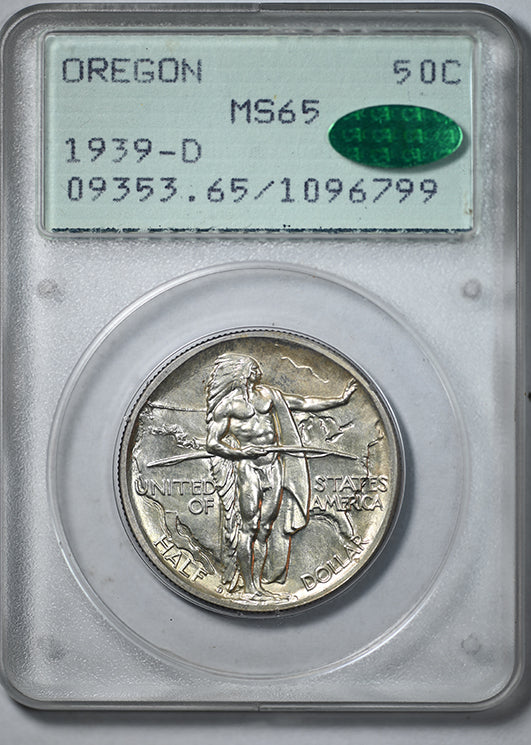 1939-D Oregon Trail Classic Commemorative Half Dollar 50C PCGS Rattler MS65 CAC - "109" Cert Number&nbsp;