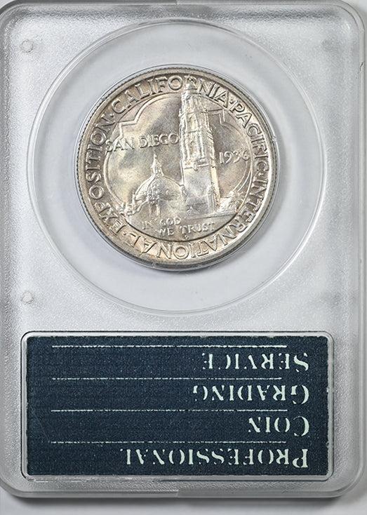 1936-D San Diego Classic Commemorative Half Dollar 50C PCGS Rattler MS63 - "109" Cert Number