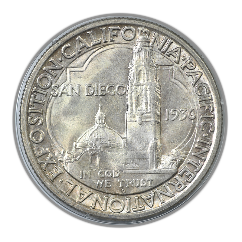 1936-D San Diego Classic Commemorative Half Dollar 50C PCGS Rattler MS63 - "109" Cert Number