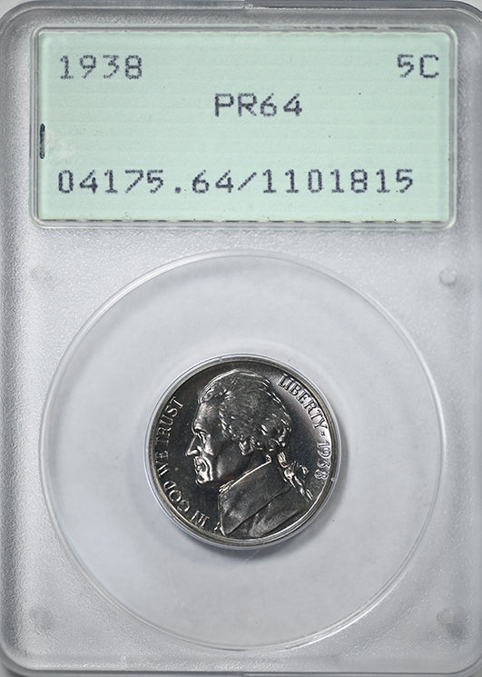 1938 Proof Jefferson Nickel 5C PCGS Rattler PR64