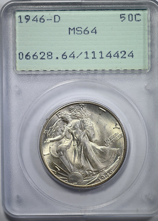 1946-D Walking Liberty Half Dollar 50C PCGS Rattler MS64 Obverse Slab