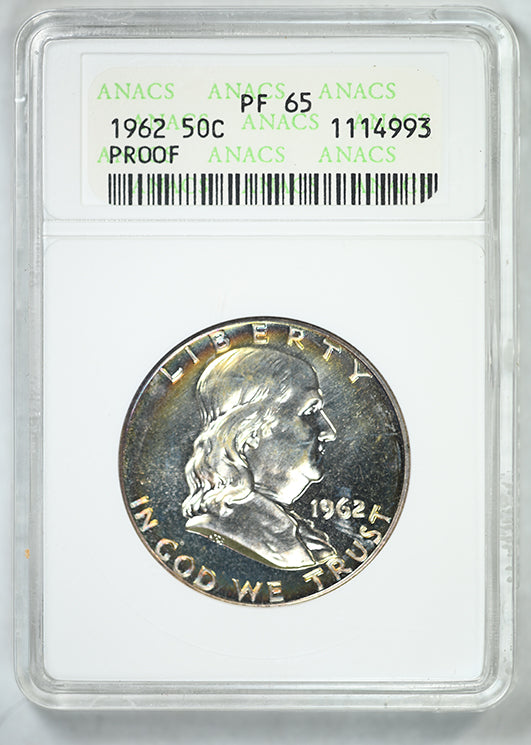 1962 Proof Franklin Half Dollar 50C ANACS Soapbox PF65 - TONED!