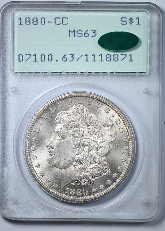 1880-CC Morgan Dollar $1 PCGS Rattler MS63 CAC