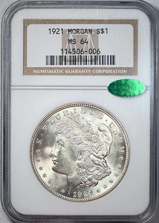 1921 Morgan Dollar $1 NGC MS64 CAC