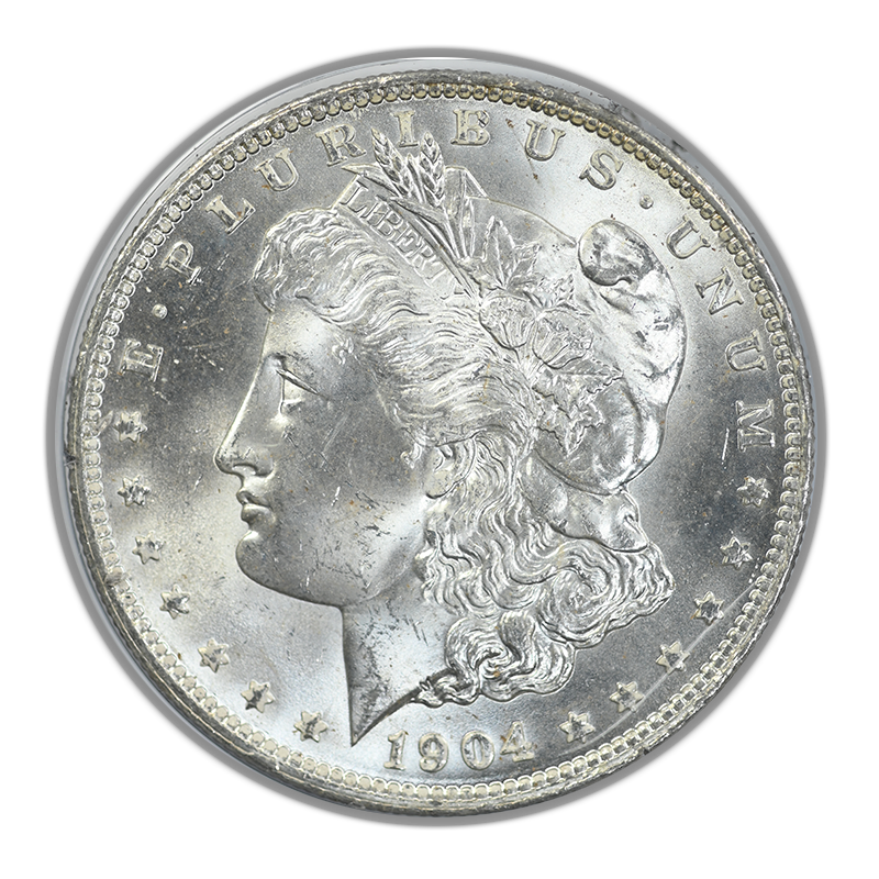 1904-O Morgan Dollar $1 PCGS Rattler MS63 Gold CAC Obverse