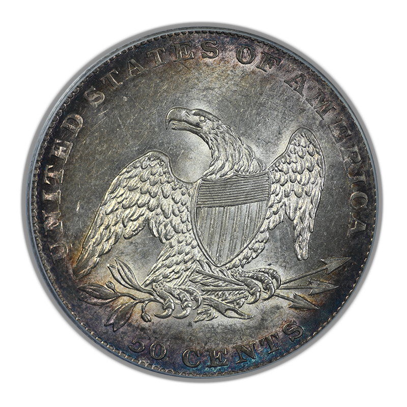 1837 Reeded Edge Capped Bust Half Dollar 50C PCGS MS61 CAC - TONED! Reverse