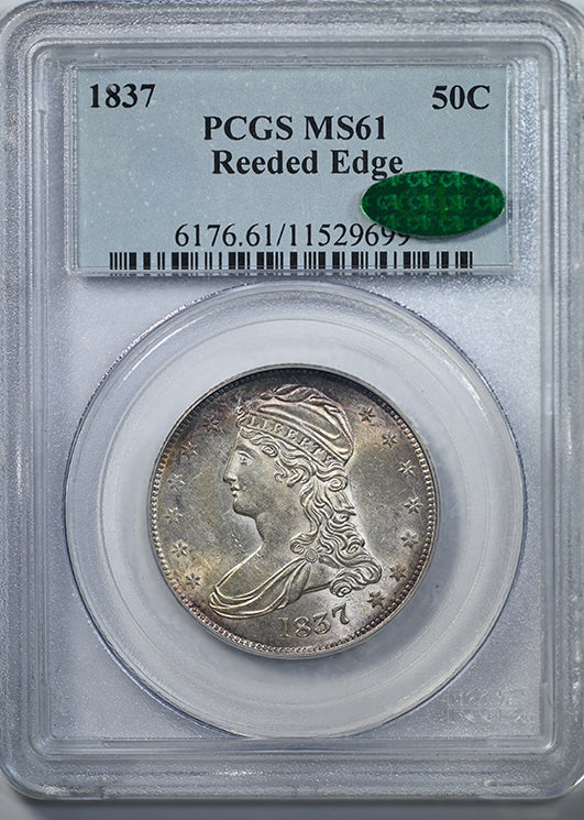 1837 Reeded Edge Capped Bust Half Dollar 50C PCGS MS61 CAC - TONED! Obverse Slab