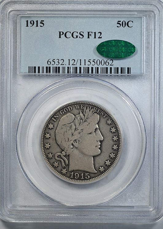 1915 Barber Half Dollar 50C PCGS F12 CAC Obverse Slab