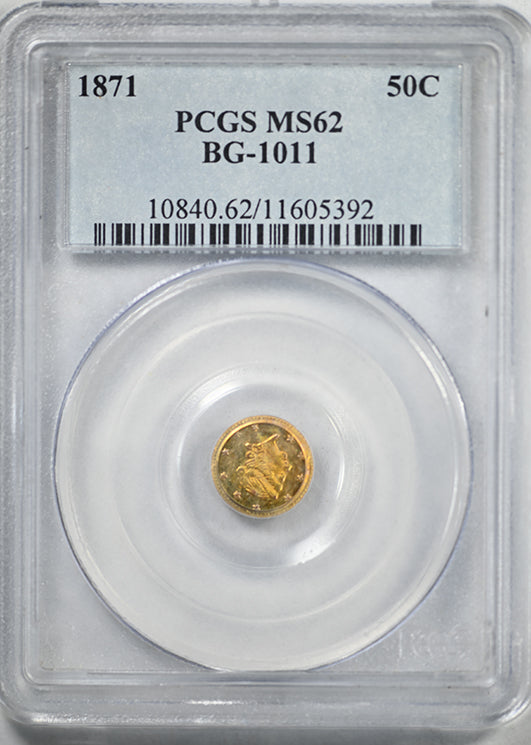 1871 Round California Fractional Gold Liberty Head 1/2 Dollar G50C PCGS MS62 BG-1011
