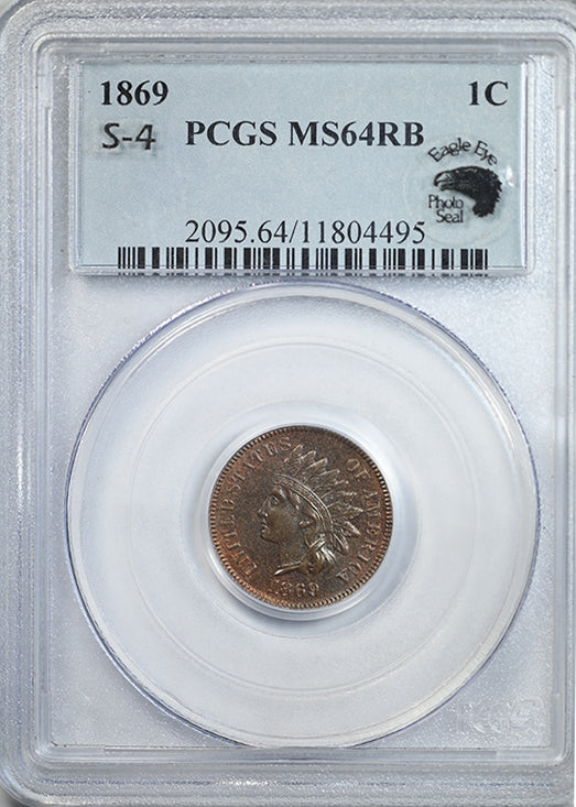 1869/69 S-4 Indian Head Cent 1C PCGS MS64RB Obverse Slab