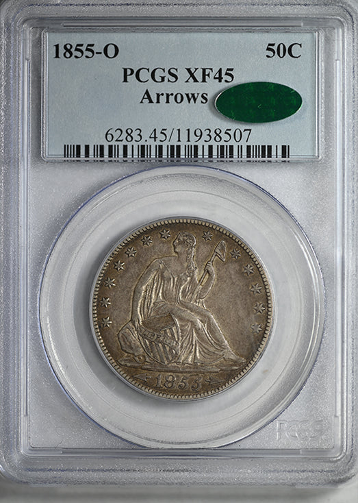 1855-O Liberty Seated Half Dollar 50C PCGS XF45 CAC - Arrows