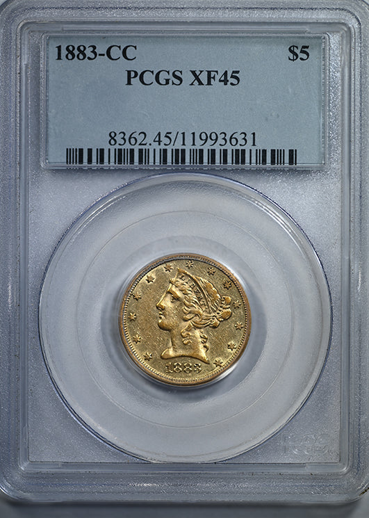 1883-CC Liberty Head Gold Half Eagle $5 PCGS XF45 Obverse Slab