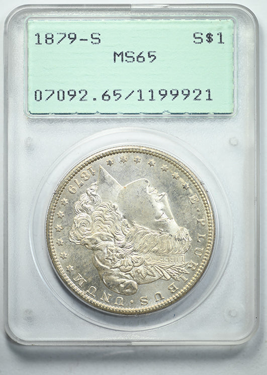 1879-S Morgan Dollar $1 PCGS Rattler MS65 Obverse Slab