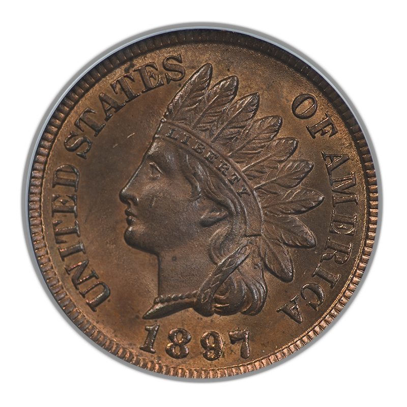1897 Bronze Indian Head Cent 1C PCGS MS65RB CAC Obverse
