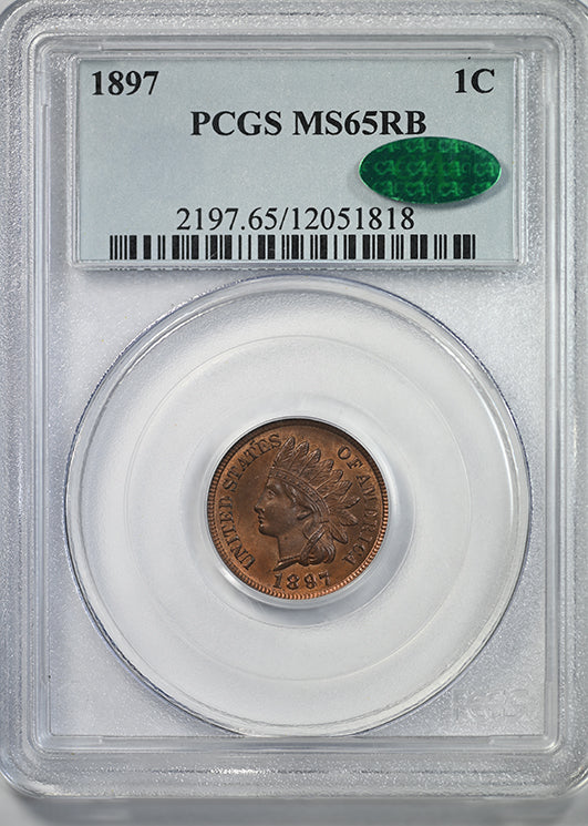 1897 Bronze Indian Head Cent 1C PCGS MS65RB CAC Obverse Slab