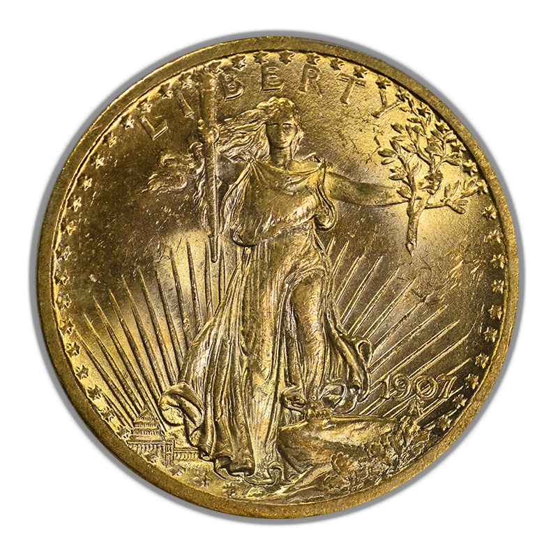 1907 Saint Gaudens Gold Double Eagle $20 PCGS MS63 Obverse