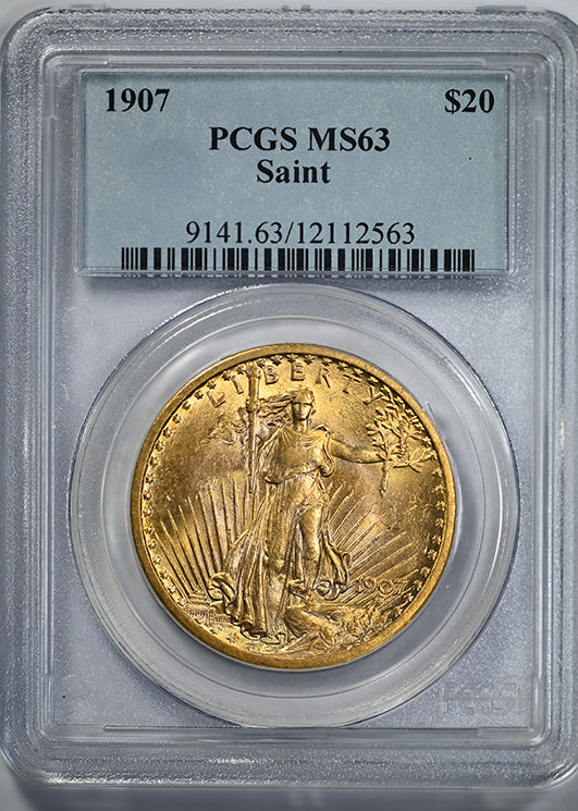 1907 Saint Gaudens Gold Double Eagle $20 PCGS MS63 Obverse Slab