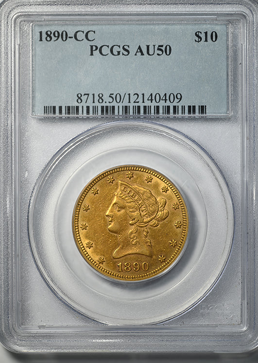 1890-CC Liberty Head Gold Eagle $10 PCGS AU50 Obverse Slab