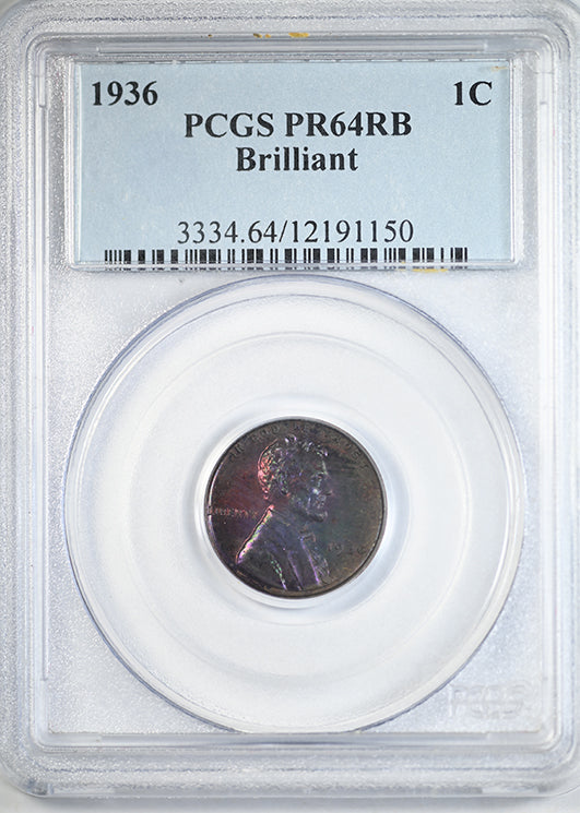 1936 Proof Lincoln Wheat Cent 1C PCGS PR64RB Brilliant - TONED!