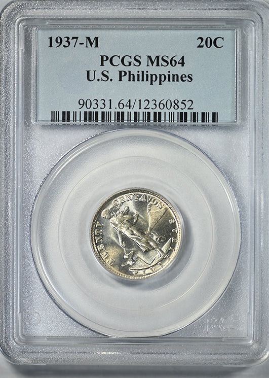1937-M U.S. Philippines 20C Centavos PCGS MS64