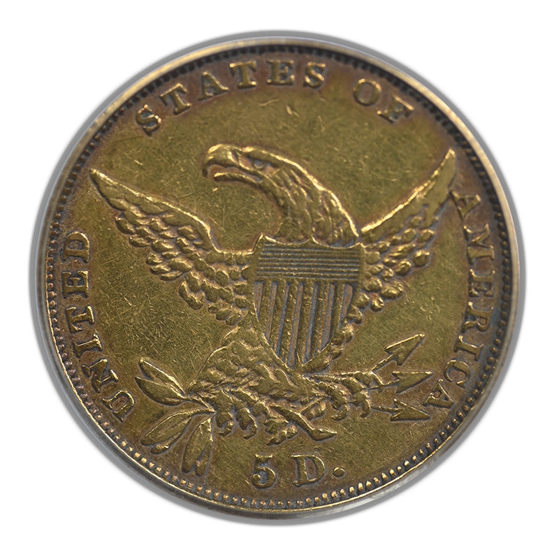 1834 Classic Head Plain 4 Gold Half Eagle $5 PCGS VF35 Reverse