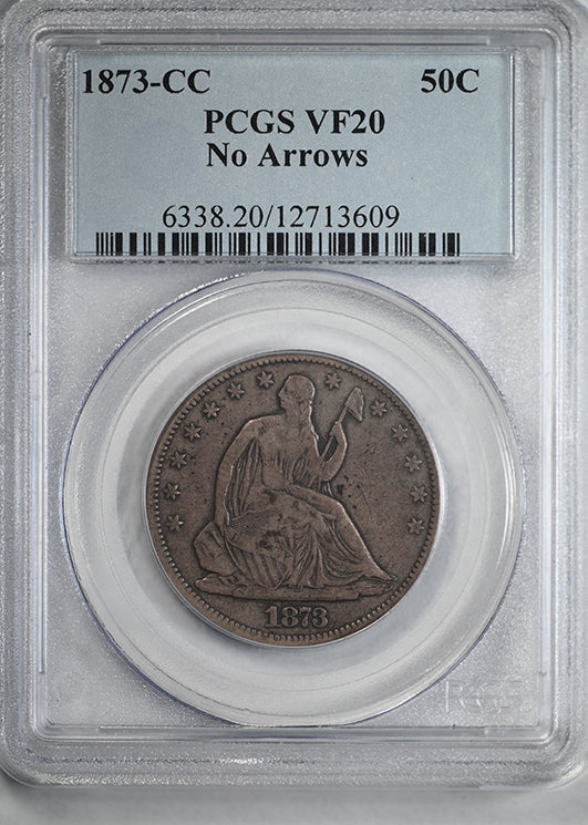 1873-CC Liberty Seated Half Dollar 50C PCGS VF20 - No Arrows