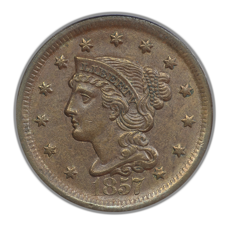 1857 Braided Hair Liberty Head Large Cent 1C PCGS AU55 - Large Date