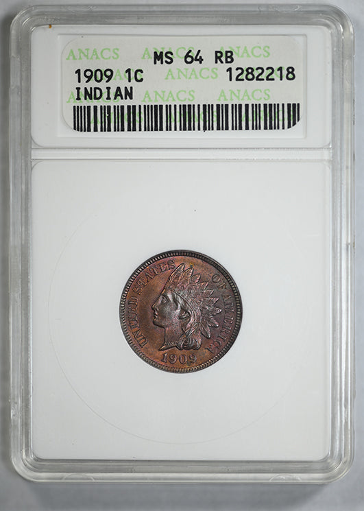 1909 Indian Head Cent 1C ANACS Soapbox MS64RB