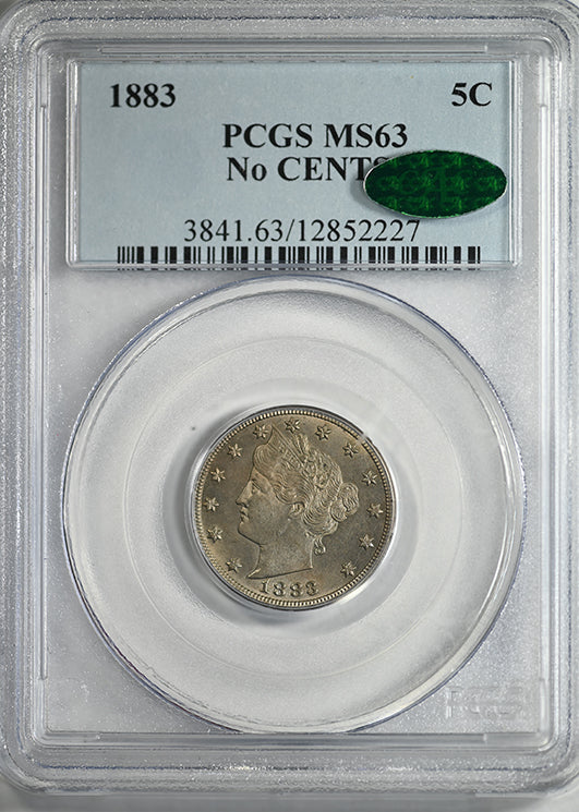 1883 Liberty V-Nickel 5C PCGS MS63 CAC - NO CENTS