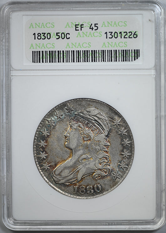 1830 Capped Bust Half Dollar 50C ANACS Soapbox EF45 - TONED! Obverse Slab