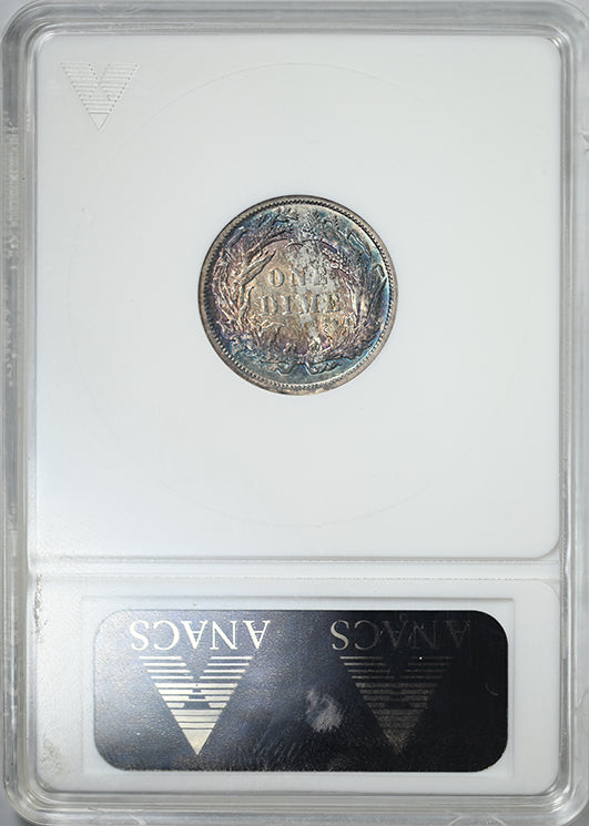 1890 Liberty Seated Dime 10C ANACS Soapbox AU50 - TONED!