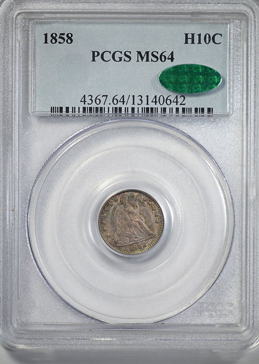 1858 Liberty Seated Half Dime H10C PCGS MS64 CAC Obverse Slab