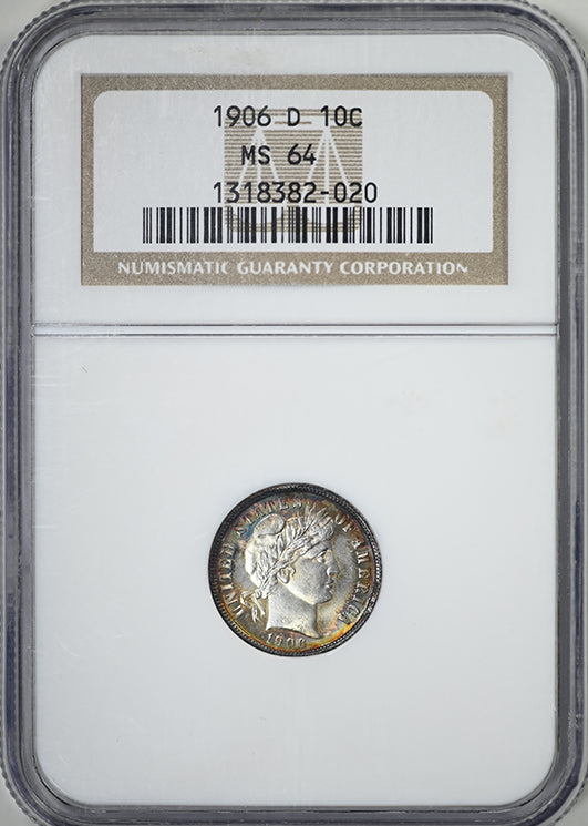 1906-D Barber Dime 10C NGC MS64 - TONED!