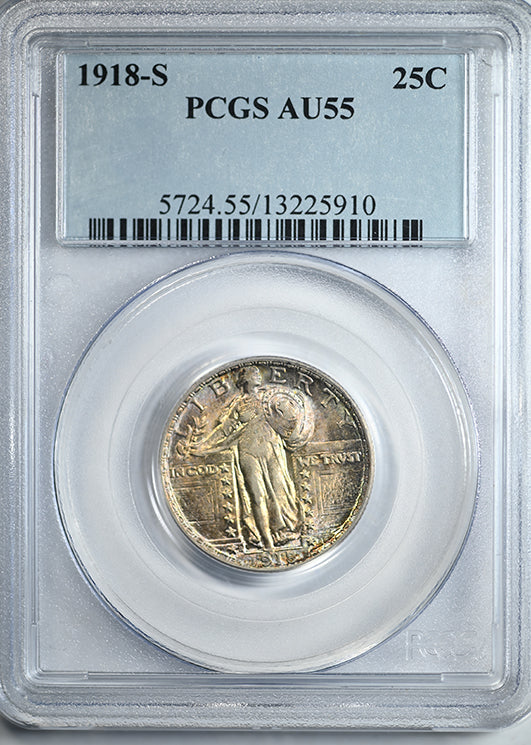 1918-S Standing Liberty Quarter 25C PCGS AU55 - NICE COLOR!