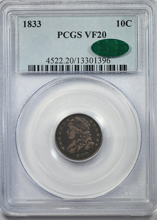 1833 Capped Bust Dime 10C PCGS VF20 CAC Obverse Slab