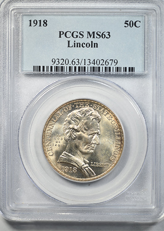 1918 Lincoln Illinois Classic Commemorative Half Dollar 50C PCGS MS63
