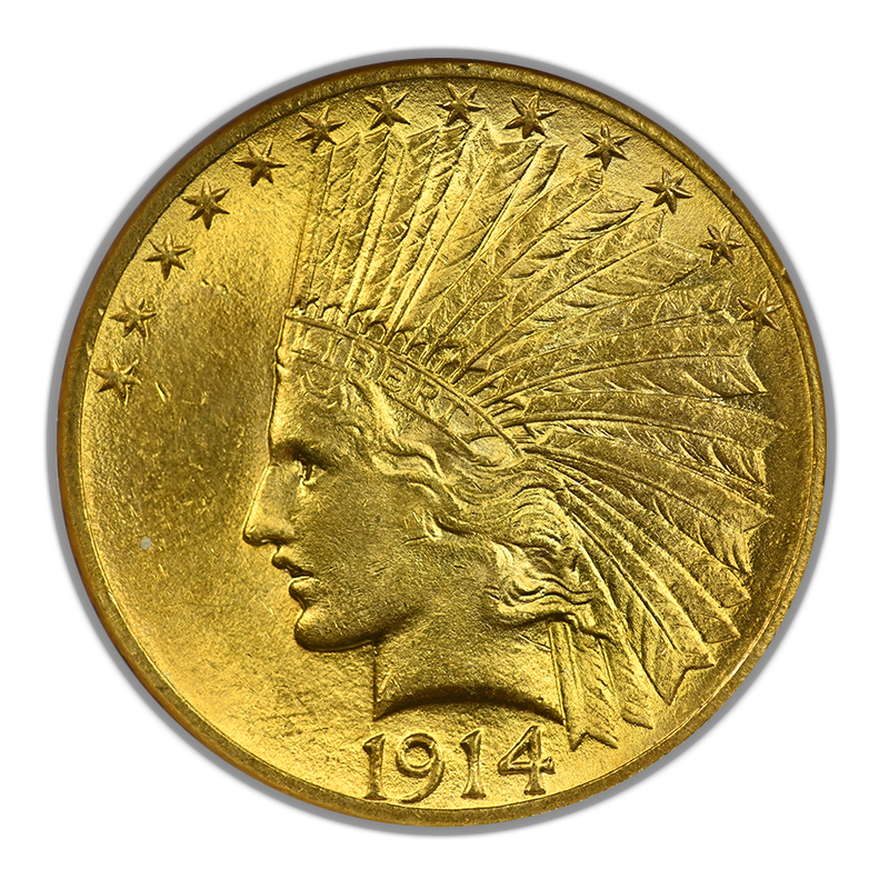 1914 Indian Head Gold Eagle $10 NGC Fatty MS61
