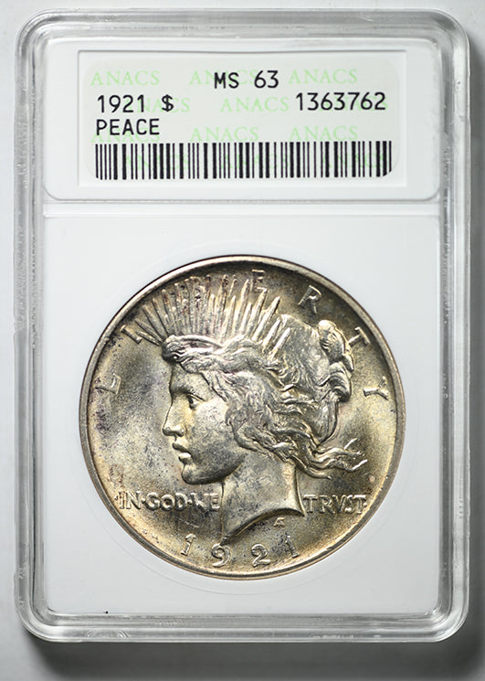 1921 Peace Dollar $1 ANACS MS63