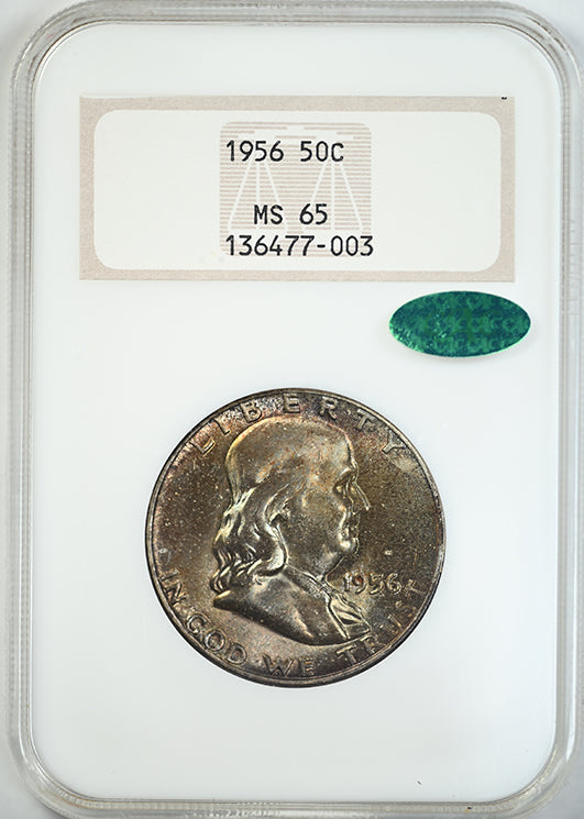 1956 Franklin Half Dollar 50C NGC Fatty MS65 CAC - TONED!