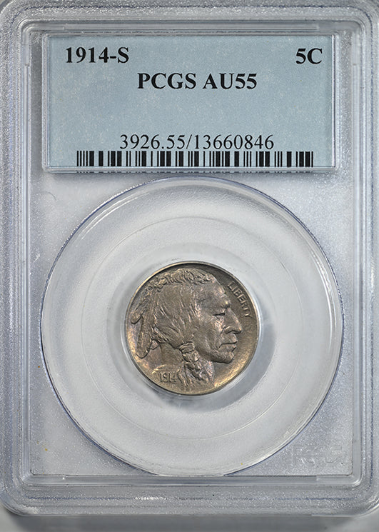 1914-S Buffalo Nickel 5C PCGS AU55 Obverse Slab