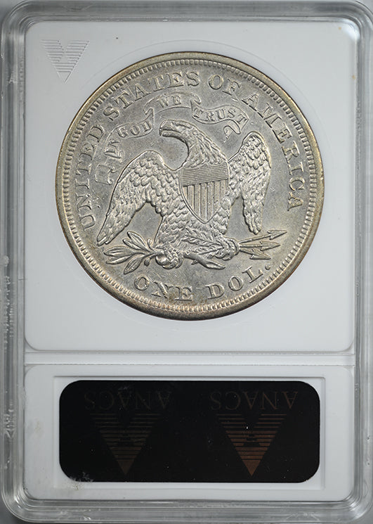1871 Liberty Seated Dollar $1 ANACS Soapbox AU50
