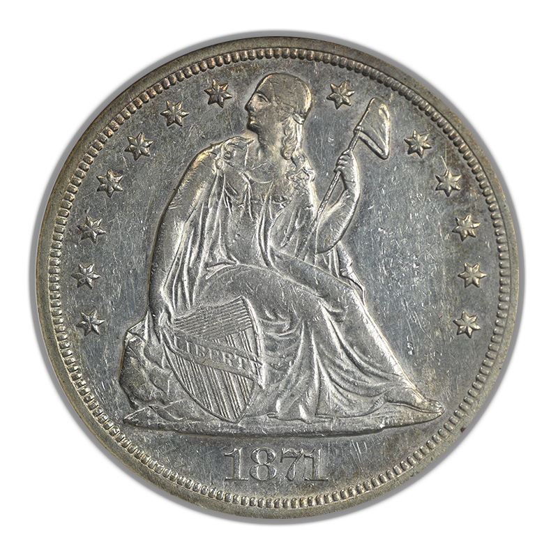 1871 Liberty Seated Dollar $1 ANACS Soapbox AU50